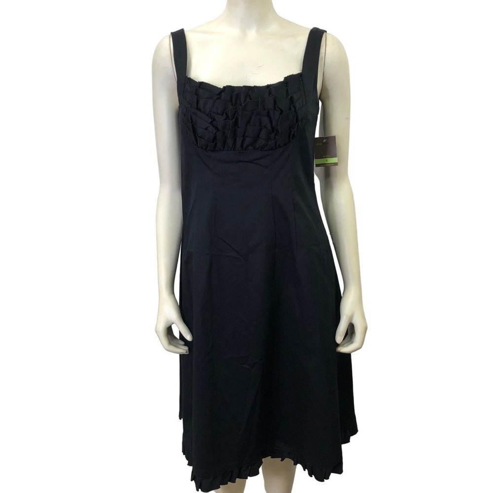 TAYLOR RUFFLE FRONT‎ BLACK DRESS SIZE 4 NEW WITH TAG